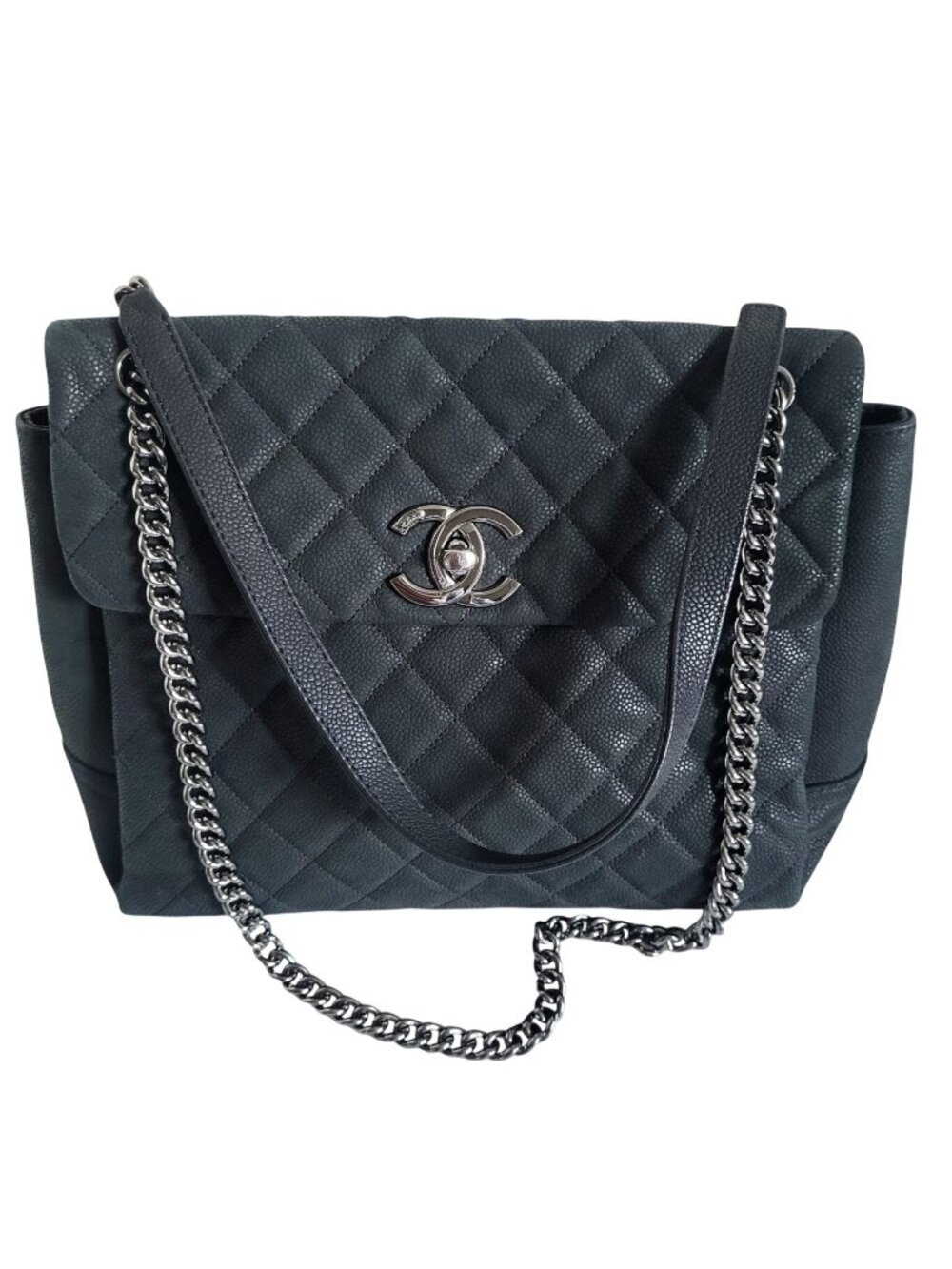 Chanel Lady Pearly Flap Shopping Tote 2013 Black Caviar Leather Silver Hardware